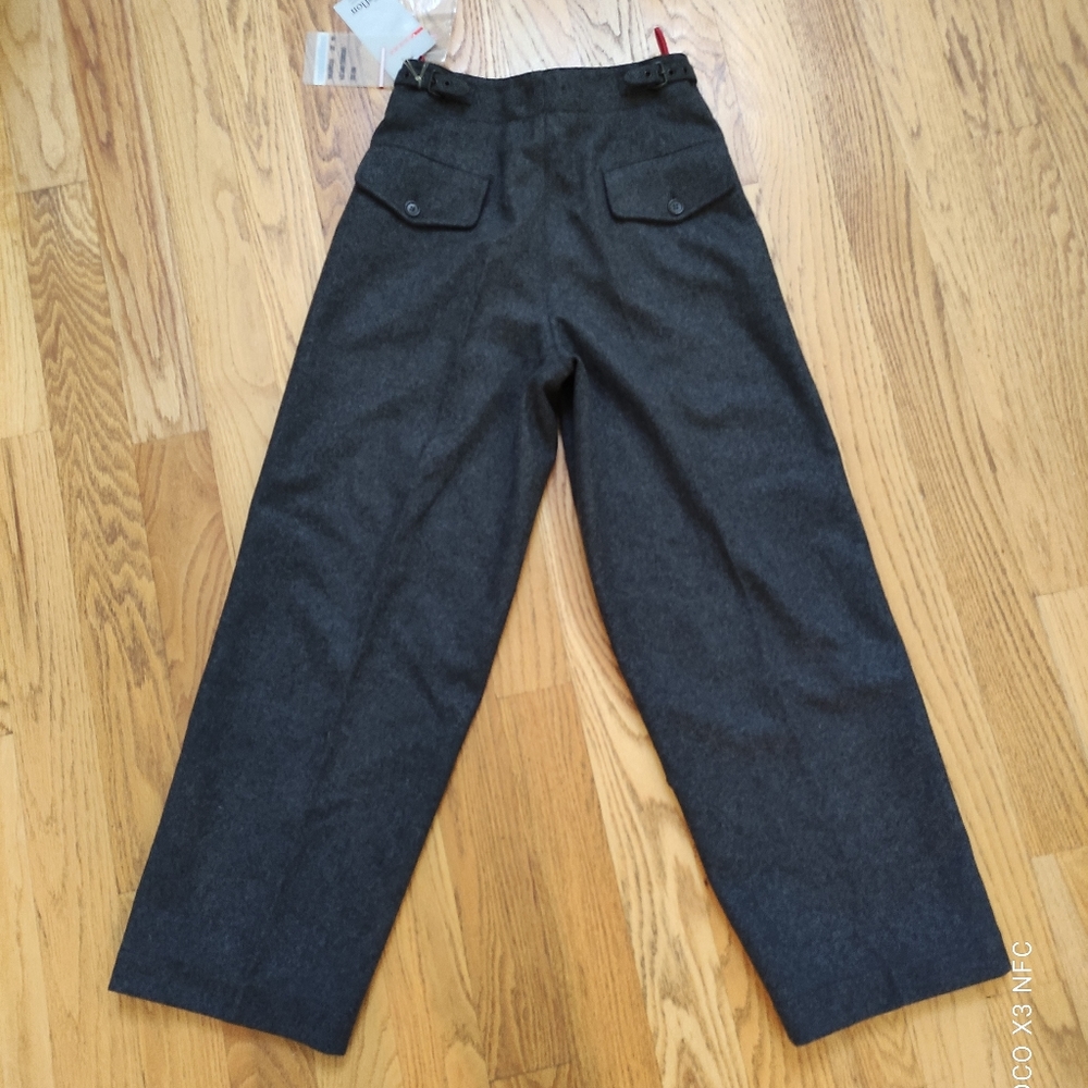 Prada rare new with tag high rise wide leg felt wool pants 44